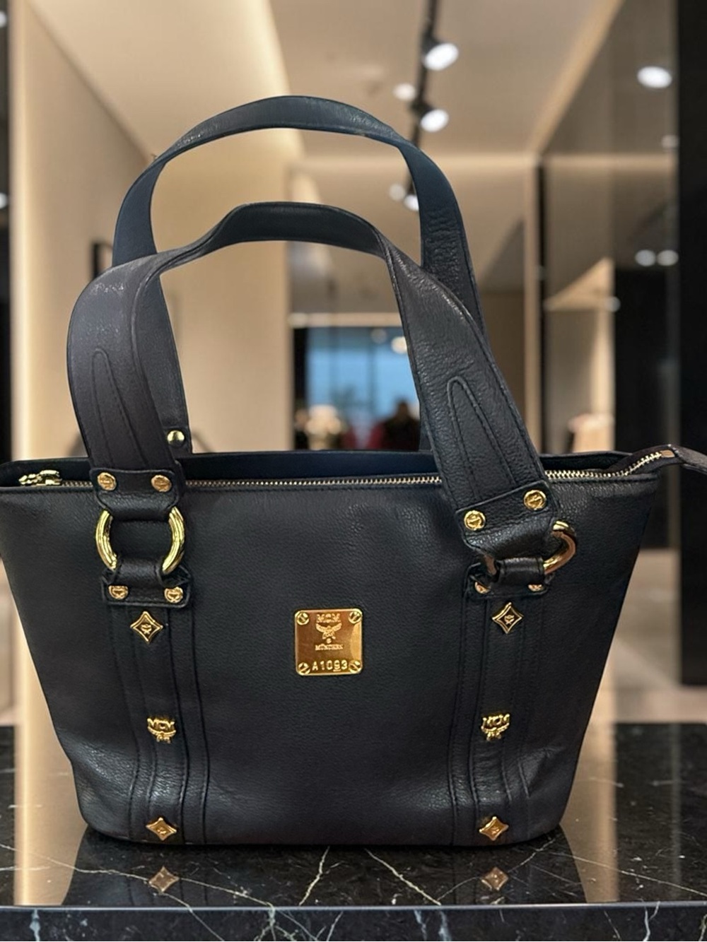 MCM Black Leather Tote with Gold Hardware - Picture 3 of 13